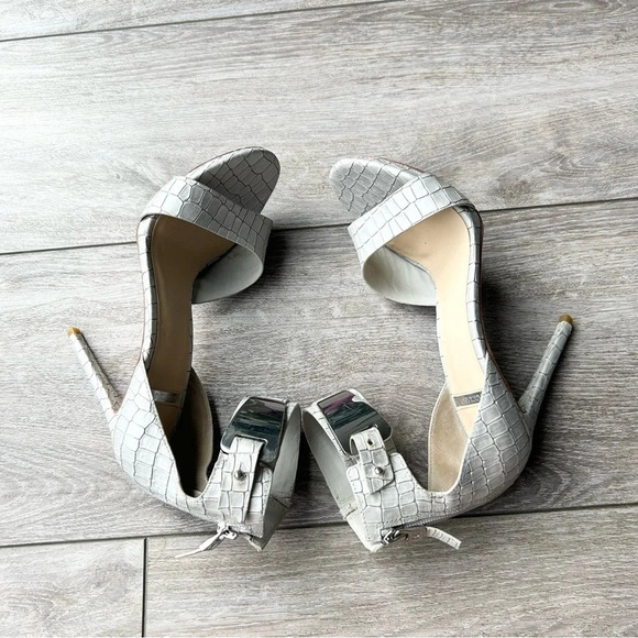 GUESS  by Marciano Silver Croc Print Stiletto Heels All Leather - Picture 11 of 15